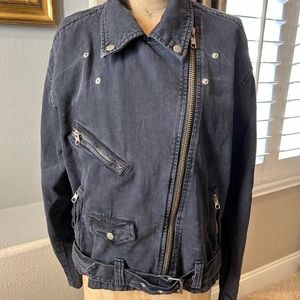 Free People Black Denim Moto Jacket